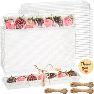 Kucoele 50 Pack Strawberry Boxes with Clear Lids, Disposable Macaron Boxes To Go Dessert Containers for Packaging Chocolate Covered Strawberries, Cookies, Cocoa Bombs, Truffles