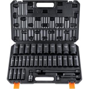 VEVOR 1/2" Drive Impact Socket Set, 34 Piece Socket Set Metric 8-36mm, 6 Point Cr-MO Alloy Steel for Auto Repair, Easy-to-Read Size Markings, Rugged Construction, Includes Storage Case