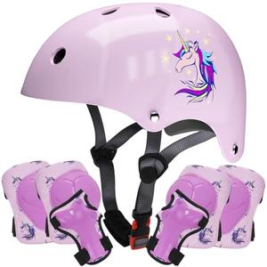 Kids Helmet with Knee Pads Elbow Pads and Wrist Guards,Child Protective Gear for Boys Girls Age 3-5-8 Years fit Roller Skates, Skateboarding, Scooter Bicycle Skate Scooter Skateboard (Purple)