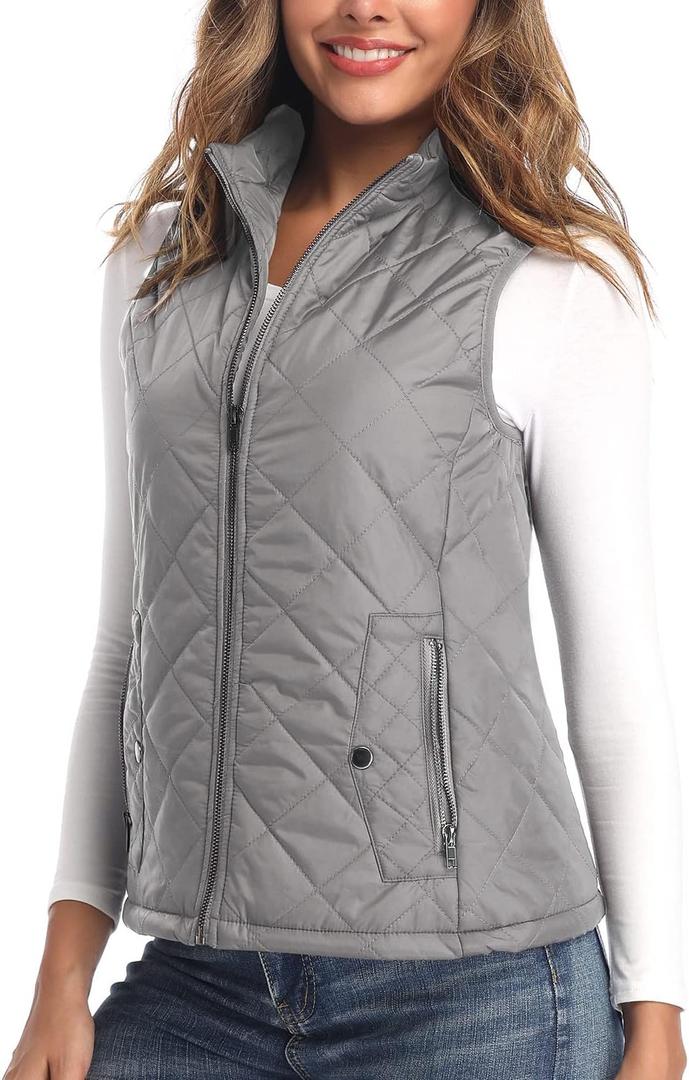 Argstar Women's Vest, Quilted Lightweight Zip Pockets Padded Gilet (XS-2XL) (Large, Gray)