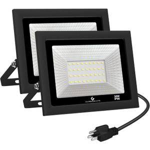 GLORIOUS-LITE LED Flood Lights Outdoor, 50W 5000LM Outside LED Work Light with Plug, 6000K Daylight White, IP66 Waterproof Portable Spot Security Lights for Garage, Yard, Garden, Playground(2 Pack)