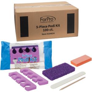 ForPro 5-Piece Pedi Kit, 100-Count, Individually-Packed Pedicure Set, Purple Pumice Pad, Wood Nail File 80/100 Grit, Mini Buffer 80/100 Grit, Wood Stick, Toe Separators