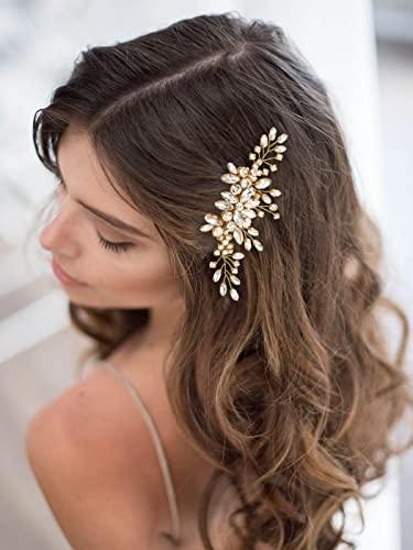Unicra Bride Crystal Wedding Hair Comb Gold Bridal Headpiece Sparkly Rhinestone Hair Accessorie for Women and Girls (Gold)