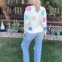 Angashion Womens Sweaters Flower Print - Crewneck Knitted Long Sleeve Sweaters Fall Winter Pullover Casual Top (L)