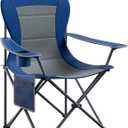 EVER ADVANCED High Back Folding Camping Chair Oversized and Fully Padded, Portable Quad Camp Lawn Chair Up to 300 lbs, with Cup Holder Armrest Carrying Bag, Grey