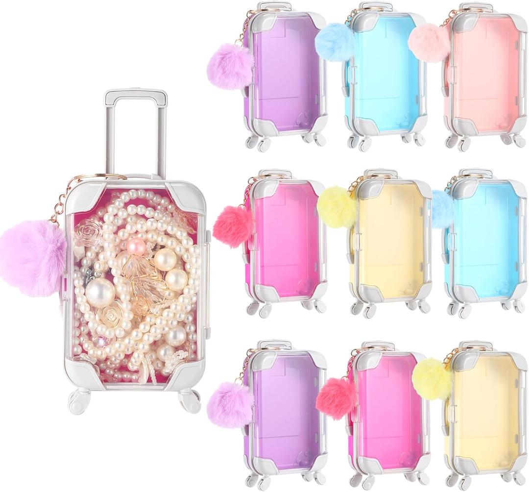VioraWhite 20 Pcs Mini Suitcase Empty Storage Box and Plush Ball Keychain Candy Luggage Containers Packaging Case for Bridal Shower Baby Shower Party Favors Travel Gifts (Multicolor)