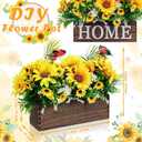 2 Pack Artificial Flower Centerpiece for Dining Table, Rustic Sunflower Flower Arrangement Wooden Planter Box Tray Spring Floral Arrangement for Farmhouse Wedding Reception Kitchen Decor