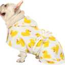 HDE Dog Bathrobe Super Absorbent Quick Drying Puppy Towel Wrap Coat Adjustable After Bath Robes with Hood for Dog Sizes White Rubber Ducks Small