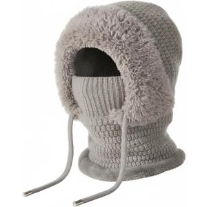 3 in 1 Beanie Hat for Women, 3 in 1 Beanie Hat with Scarf and Mask Fleece Balaclava Windproof Warm Commute Hike Ski Face Mask (One Size, Gray)