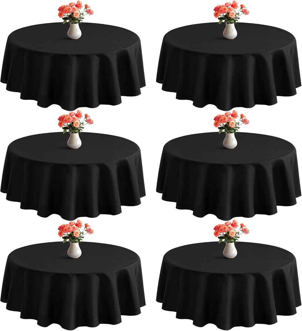 joybest 6 Pack Round Tablecloths 60 Inch Black Table Cloth Fit 20 to 42 Inch Tables, Washable Polyester Fabric Table Cover for Wedding Party Reception Formal Events