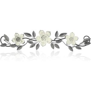 Wesiti Metal Flower Wall Decor Vintage Spring Metal Flower Wrought Iron Scroll Sculpture 15.7''x3.7'' Farmhouse Leaf Wall Decor with Nails for Spring Living Room Bedroom Indoor Outdoor(White)