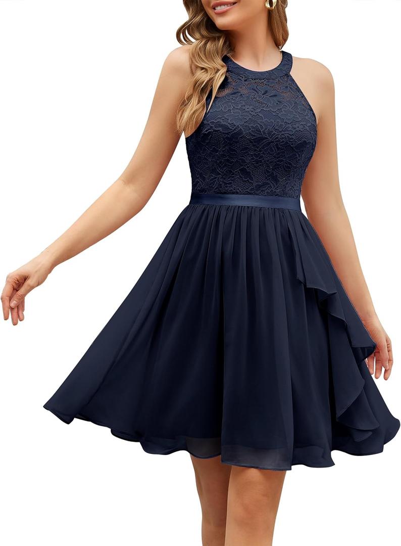 Wedtrend Women's Bridesmaid Dresses, Halter Sleeveless Cocktail Dress Ruffle A Line Short Prom Dress 2025 (Medium)