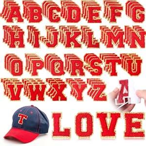Yilloog 104 Pcs Self Adhesive Chenille Letter Patches Dupes Glitter Chenille Letter Patches Initial for Clothing DIY Mobile Phone Backpacks Hat(Red)