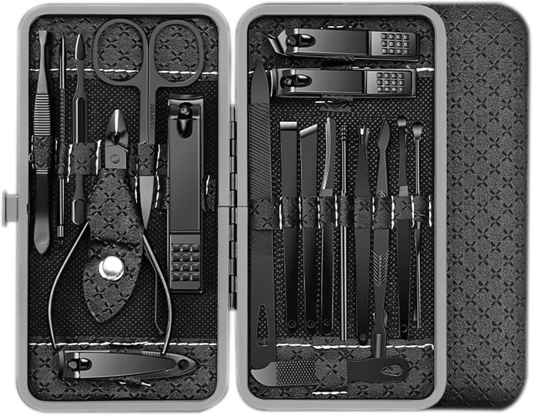 FANTEXY Nail Clippers Set, 19pcs Manicure Kit & Pedicure Set, Professional Toenail Clipper Cutters for Men and Women Nail Trimmer, Stainless Steel Nail Care Tools, Black