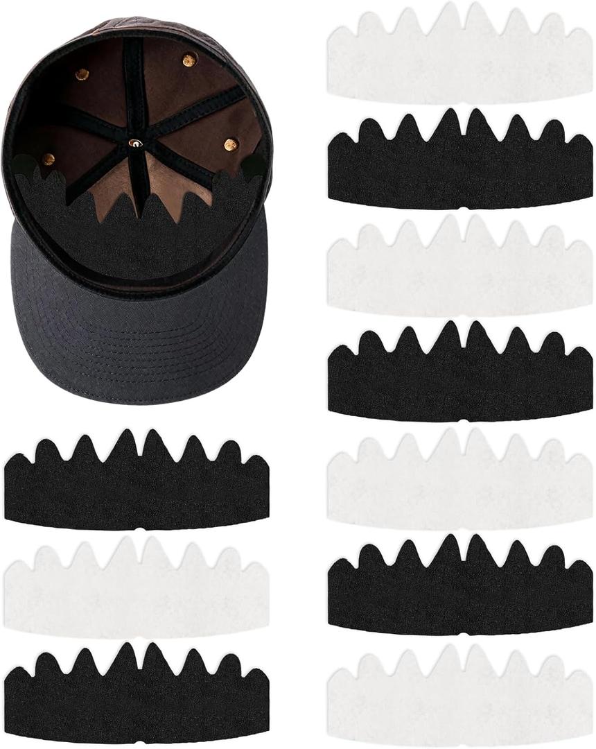 10 PCS Baseball Caps Inserts, Flexible Washable Reusable Hat Sweat Liner, Hat Liners Sweat Protection, Hat Shaper Insert, Hat Stiffener, Baseball Cap Sweat Liner (Black & White)