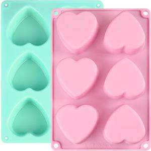 Actvty Heart Shaped Silicone Mold, 6 Holes Heart Molds for Chocolate,Muffins,Cake, Jelly Pudding, Handmade Soap, Bath Bombs Making, Set of 2