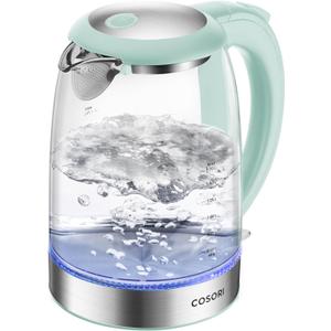 Cosori Electric Kettle, No Plastic Filter & Spout, Tea Kettle & Hot Water Boiler For Coffee & Tea, Water Heater & Teapot, Automatic Shut Off, Borosilicate glass, Green, 1.7L/1500W (1.8 Quarts), Subtle Green