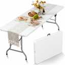 HLPB Folding Table Picnic Table, 8 ft Portable Camping Table with Handle and Safety Locks, Foldable Table Plastic Dining Table Indoor Outdoor for Camping, Picnic and Party, 96 inches x 30 inches x 29 inches