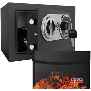 Goldenkey Small Fireproof Safe Box for Home Use, Digital kids Money Safe for Cash and Coin with Keys&Code, Mini Safe Box for Home, House, Hotel, 6.69"D x 9.05"W x 6.69"H, 0.236 Cu.Ft.