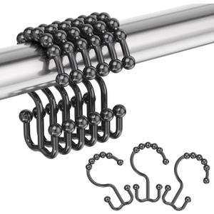 Amazer Plastic Shower Curtain Hooks, Black Shower Curtain Rings, 12Pcs Shower Hooks for Shower Curtain, Double Shower Rings, Bathroom
