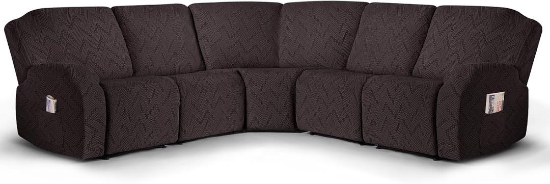 Ruaozz Sectional Sofa Covers Oversized L Shape 5 Seat Recliner Couch Covers - Washable Soft Extra Large Sectional Covers with Pockets (Chocolate)