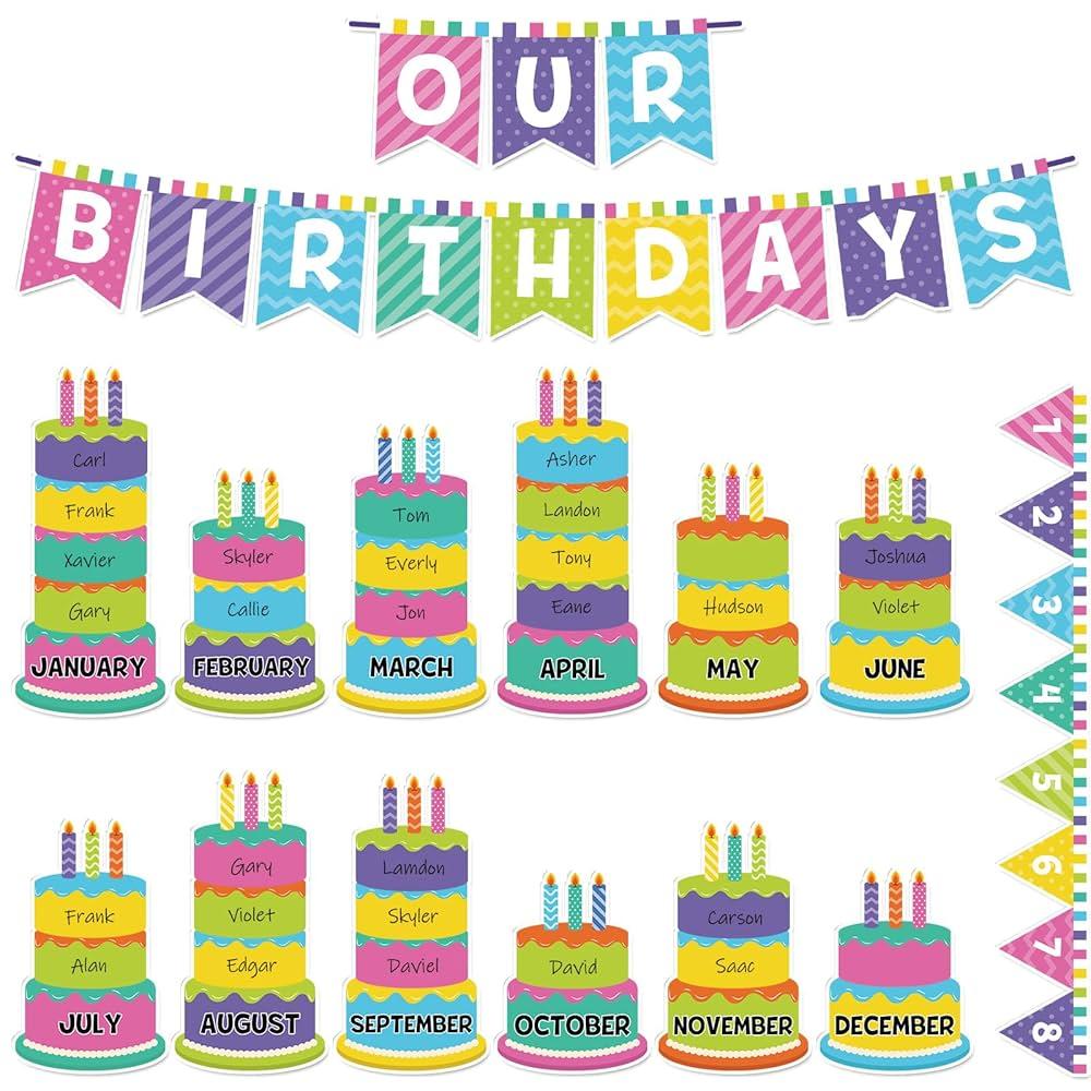 Birthday Graph Bulletin Board Set Colorful Happy Birthday Bulletin Board Decorations Classroom Chart Calendar Cutout (Colorful)