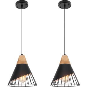 Black Pendant Light, 2 Packs 9.4 Inch Modern Pendant Lights, Farmhouse Pendant Light, Kitchen Pendant Lighting, Black Pendant Lights Kitchen Island for Living Room, Bar, Bedroom, Office