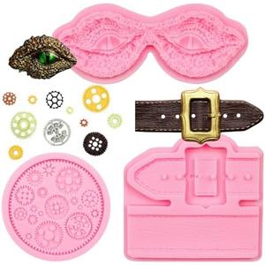 Belt Straps Silicone Molds, Dragon Eye Steampunk Gears Chocolate Molds, Santa Belt Fondant Baking Molds for Cake Decoration Cupcake Topper Candy Sugar Craft Gum Paste Clay Resin, Set of 2