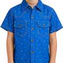 Boys Short Sleeve Button Down Shirt Casual Woven Summer Boys Dress Shirts with Two Pockets for Kids 5-12 Years