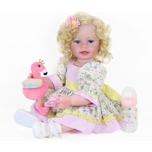 Toddler Girl -22 inch with Flamingo Plush and 3D Painted Skin Visible Veins and Soft Full Vinyl with Rooted Hair (Yellow)