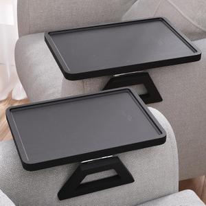2 Pack Couch Arm Tray,Bamboo Folding Sofa Tray,Sofa Armrest Trays Clip-On Couch Desk for Drinks,Snacks,Phone,Remote Control Black