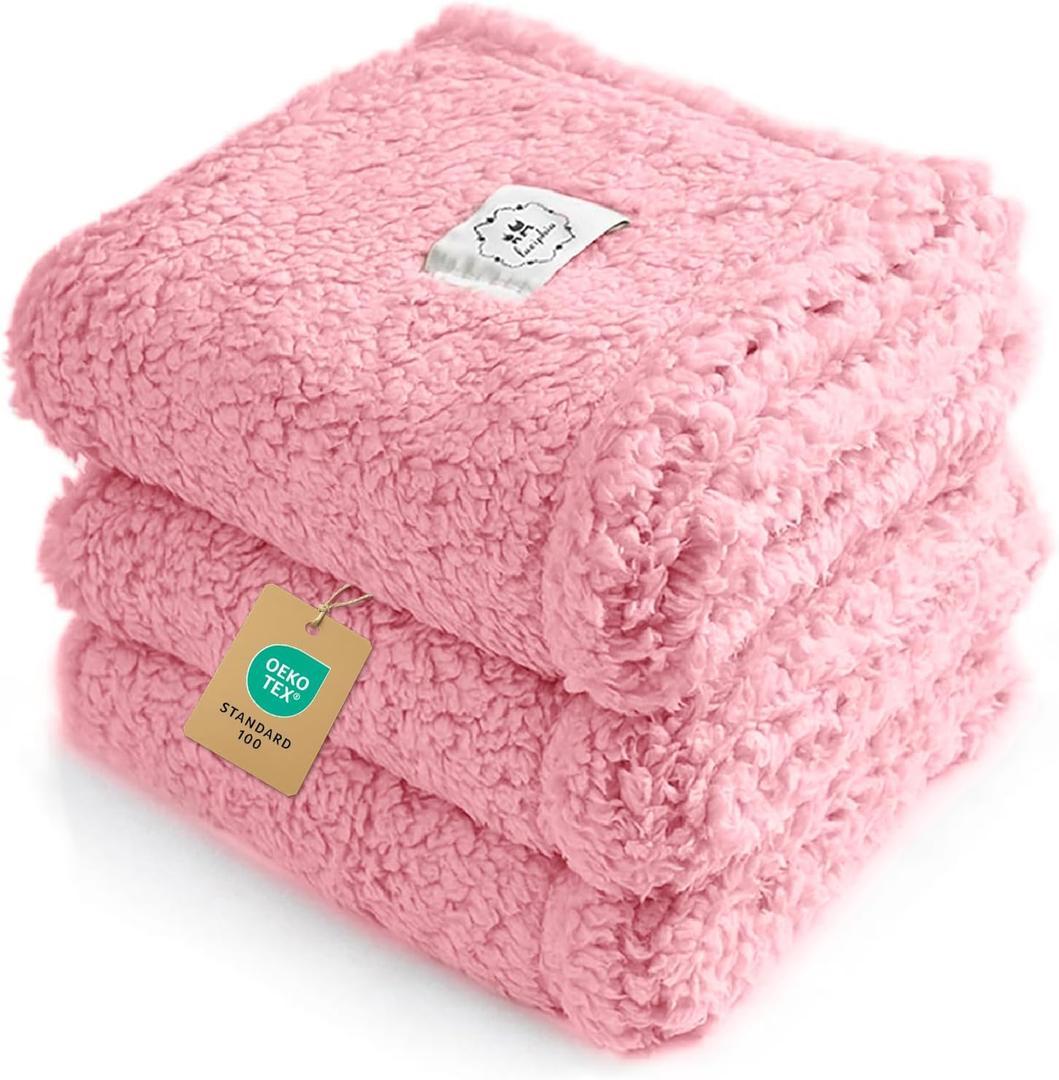 Luciphia 1 Pack 3 Calming Dog Blanket Fluffy Premium Fleece Pet Blankets Soft Sherpa Throw for Dogs Puppy Cat Pink Small (23" x16")
