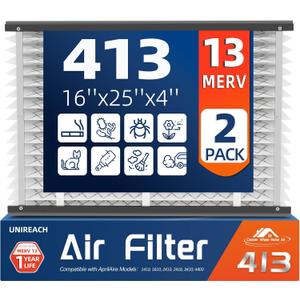 2 Pack 413 Replacement Air Filter, MERV 13,Actual Size: 16"x28"x4", Nominal Size: 16x25x4, HVAC Furnace Filter, Compatible with AprilAire Models 4400, 3413, 2416, 2413, 1610, 1413