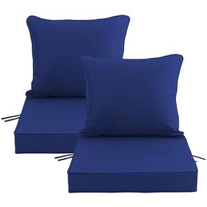 22x22 Inch Patio Chair Cushions Set of 2, Outdoor Furniture Cushions - Removable Cover, Water-Repellent, Fade-Resistant, Non-Slip Bottom & Straps, Replacement for Lawn, Porch & Deck Chair - Navy