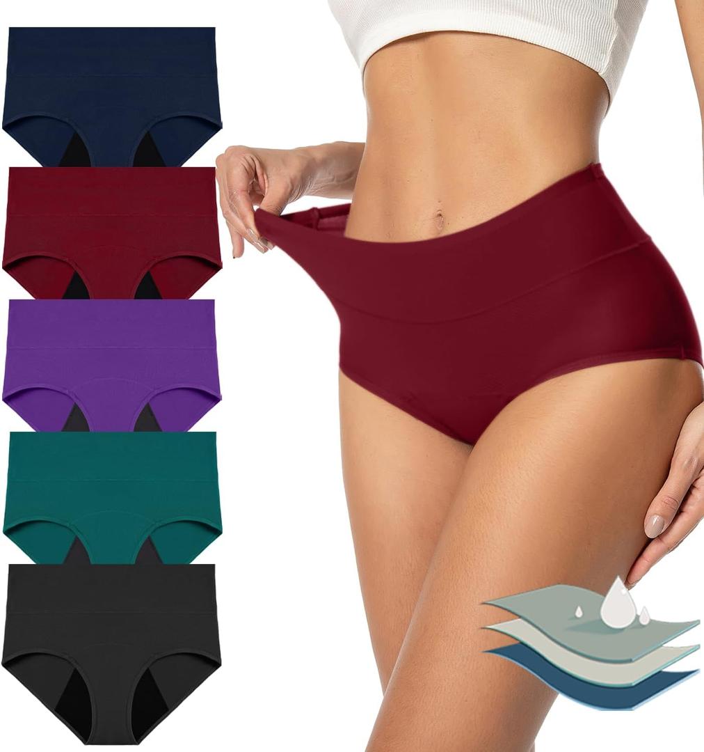 Period Underwear for Women High Waisted Cotton Soft Menstrual Period Panties Briefs (X-Large, Multicolor)