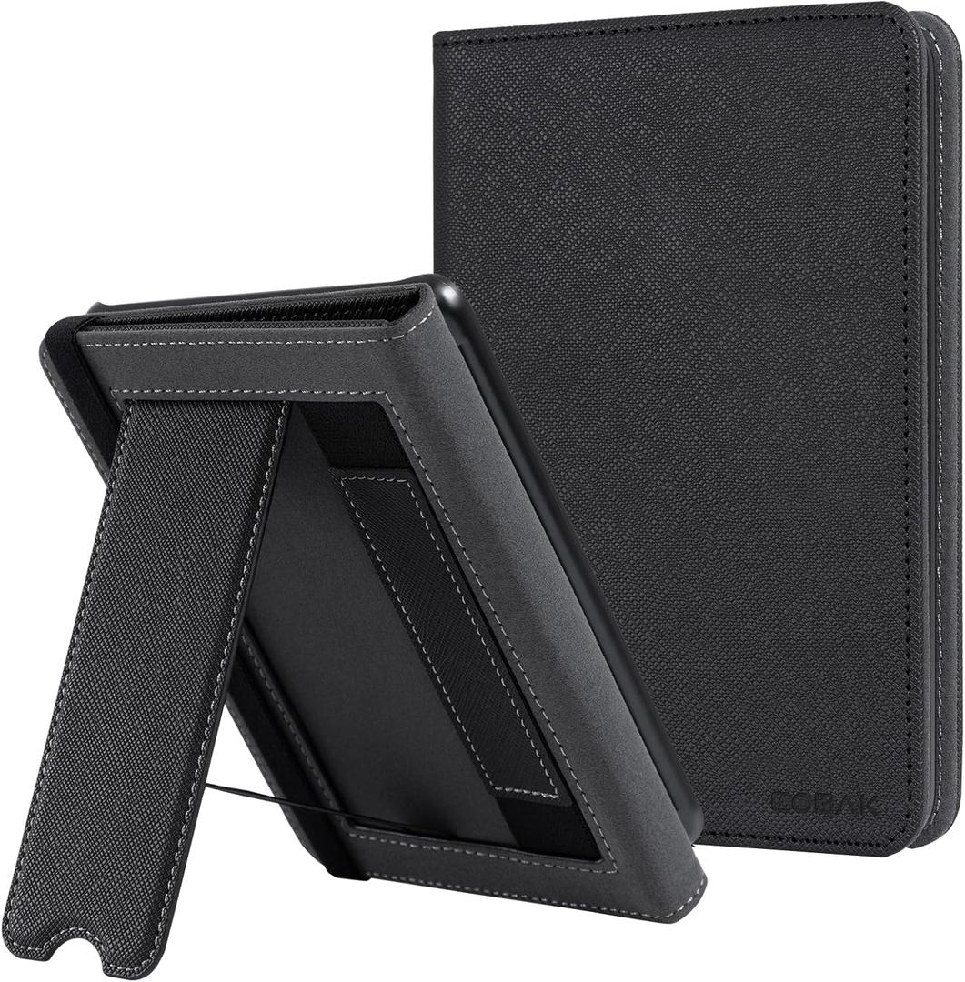 CoBak Case with Stand for 6 Inch Kindle 2024 and 2022 Releases (11th Generation) PU Leather Smart Cover with Auto Sleep/Wake & Hand Strap, Premium Protective Case for Kindle Basic,Black