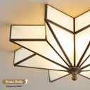 Star Flush Mount Ceiling Light: 20 Inch Brass Milk Glass Lighting Fixture - Balck Art Decor Lights - Mid Century Vintage Moravian Bronze Lamp for Bedroom Kitchen Dining Room Entry Foyer Outdoor Porch