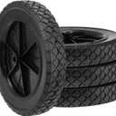 4 Pack 10 Inch Rubber Replacement Tire, Semi-Pneumatic Tire Plastic Wheel Lawn Mower Wheels with 1/2 Inch Bore Offset Axle for Hand Trucks, Lawnmowers, Utility Carts, Black