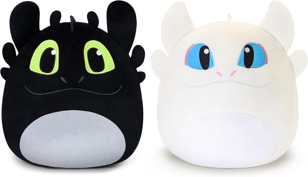 Black Dragon Plush, 8-Inch Soft Stuffed Animal Toy, Round Kawaii Plushie, Fantasy Creature Gift for Kids & Fans (White Black)