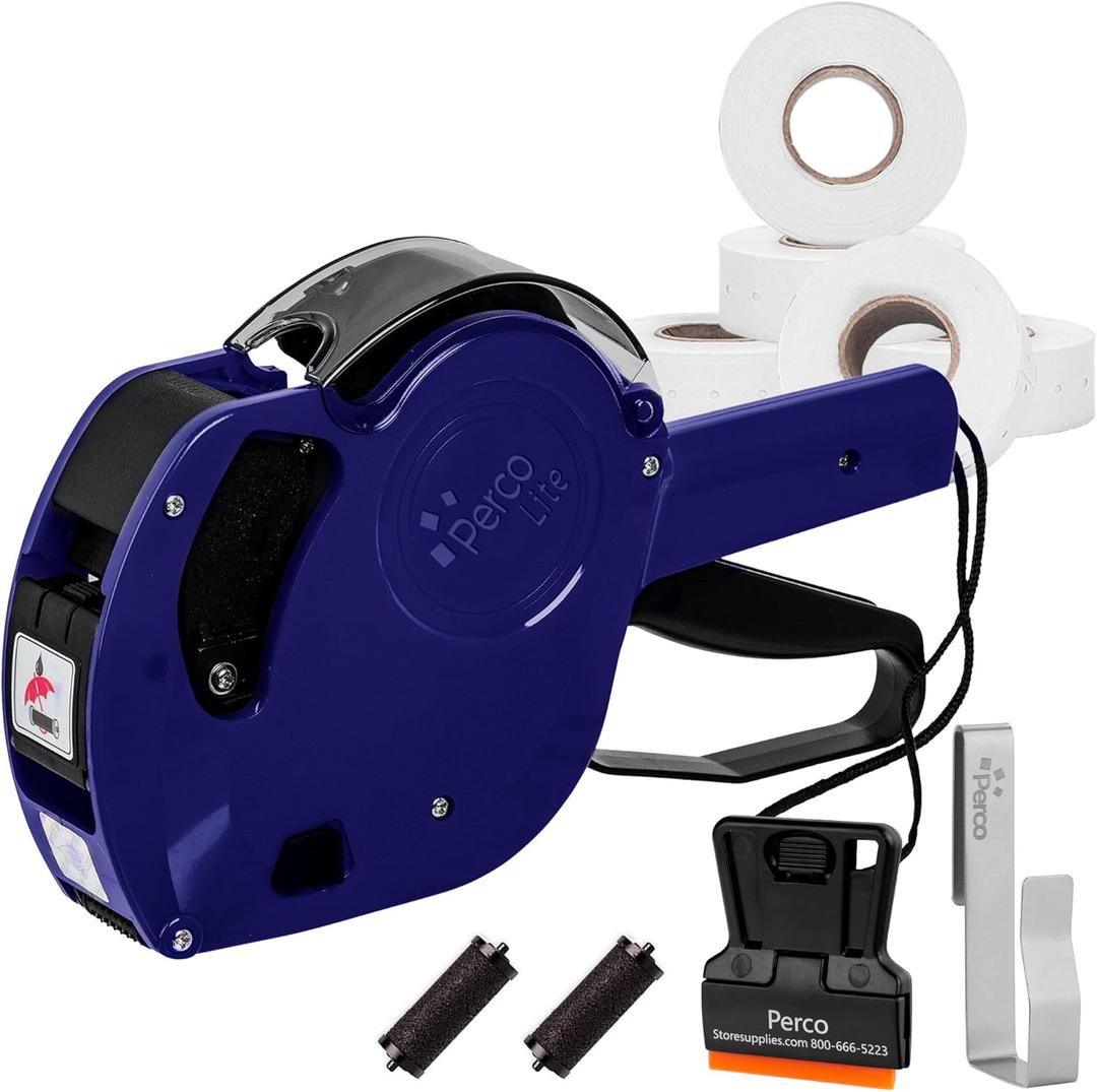 Perco Lite 1 Line Price Dispenser with Price-Marking Labels Kit Includes 5,000 Blank White Labels, 1 Dispenser Clip, 2 Ink Rollers 1 Ink Roll & Labels Preloaded Ideal for Retail Pricing, Inventory, and More