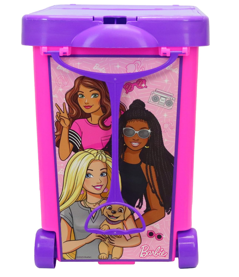 Barbie Store It All! Rolling Storage Bin – Extra-Large Organizer Case with Wheels & Handle for Barbie Dolls, Clothes, Accessories & Playsets – Pink Portable Travel Toy Box