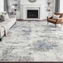 9x12 Area Rug for Living Room:Washable Modern Neutral Abstract Rug with Low Pile Non Slip Soft Thin Large Indoor Carpet for Bedroom Dining Room Home Office Decor - Grey Blue