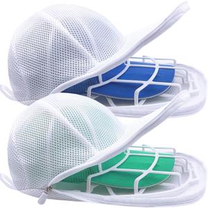Hat Washer Cage for Washing Machine, Cap Washer with Mesh Bags, Hat Washer for Baseball Caps, Hat Cleaner/Cleaning Protector Cage (White - 2 Pack)