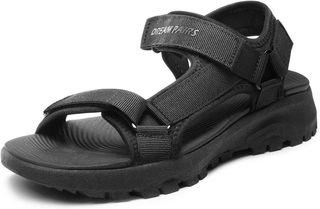 DREAM PAIRS Womens Sandals, Light Weight Hiking Sandals for Women, Comfortable Athletic Quick-Drying Walking Water Sandals with Hook and Loop Straps and Soft Insole for Beach Vacation Adventure (8, All Black)