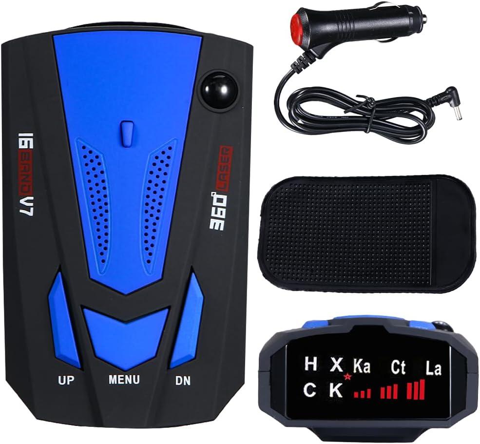 Speed Sentinel Radar Detector: Dectector Driving Aids for Cars Long Range Detection 360 Degree with Voice Alerts,LED Display for City Road/Highway (Blue)