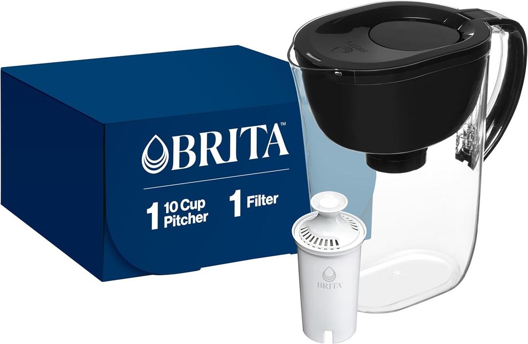 Brita Everyday Standard Water Filter Pitcher with SmartLight Filter Change Indicator, Reduces Copper, Cadmium and Mercury Impurities, Includes 1 Filter, BPA-Free, Lasts 2 Months, 10-Cup, Black