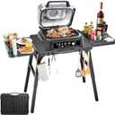 Hisencn Grill Stand for Ninja Woodfire OG701 OG901 OG850 OG951, Pizza Oven Table Stand for Onni 12, Quick-Fold Grill Cart for Blackstone, Cuisinart, 51-Inch Spacious Tabletop, with Air Vent (34''H)