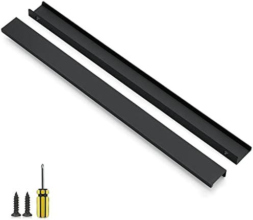Ravinte 6 Pack Finger Pulls for Cabinets 400mm/15.75" Length Black Edge Pulls Matte Black Finger Cabinet Concealed Handles for Kitchen Drawer Tab Handle