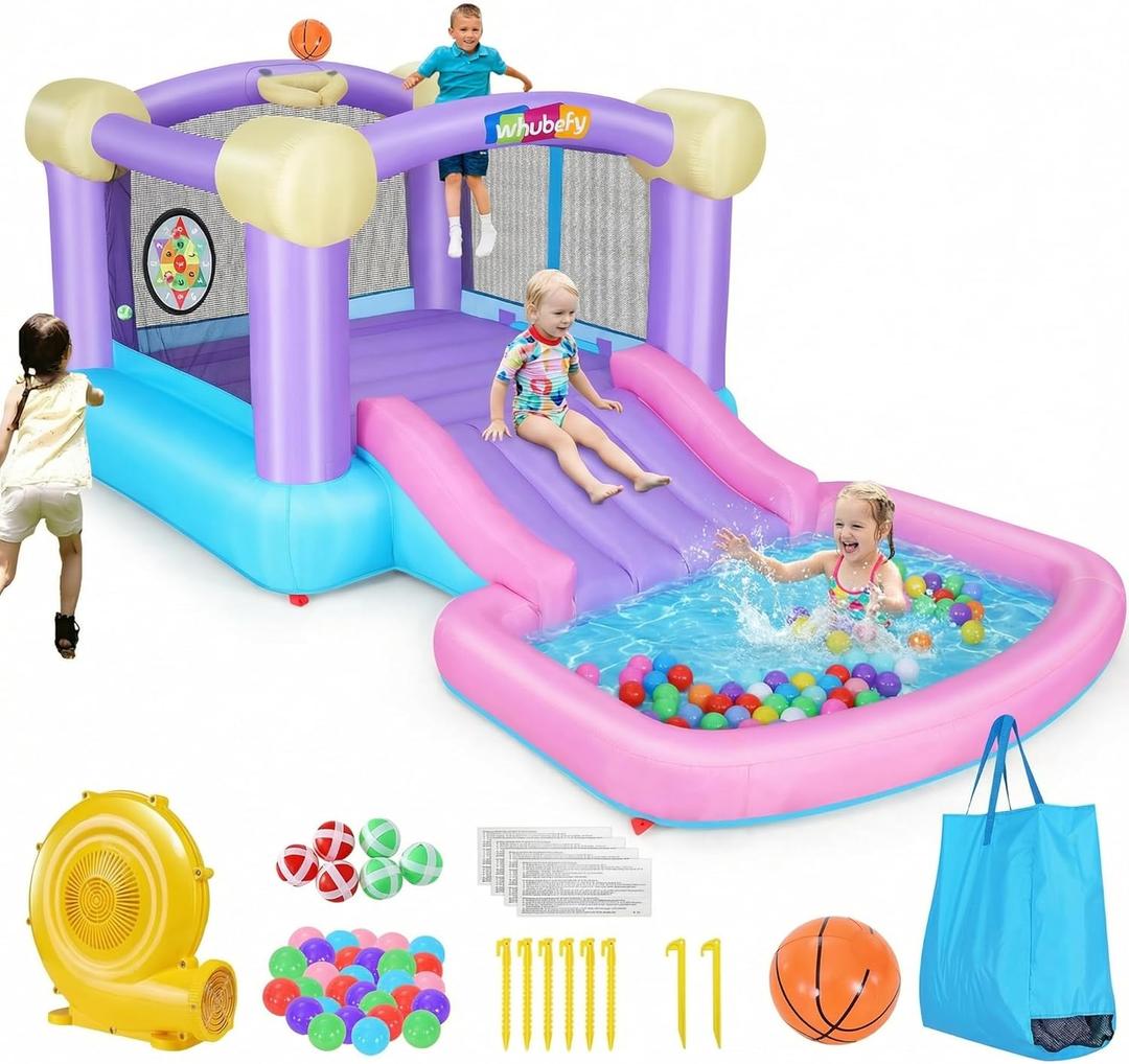 Whubefy Inflatable Bounce House for Kids 3-6, Bouncy House Indoor,Jumping Castle with Blower for Kids,Bounce Castle 161 X 82 X 63 in for Party,Backyard