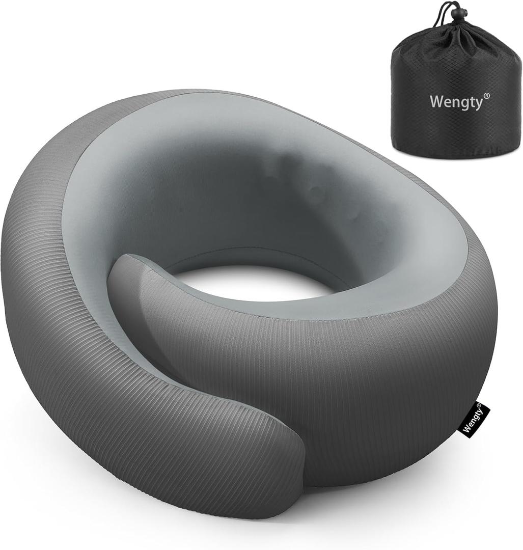 Neck Pillow for Traveling,Travel Neck Pillow for Airplanes,Cooling Fabric&100% Pure Memory Foam,Neck Pain Relief,Ergonomic Support for Long Flight (Gray, Compact Size-(Petite Fit)